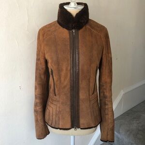 Original Shearling Brown Italian Leather Fitted Moto Jacket EUC Size 40/US 2